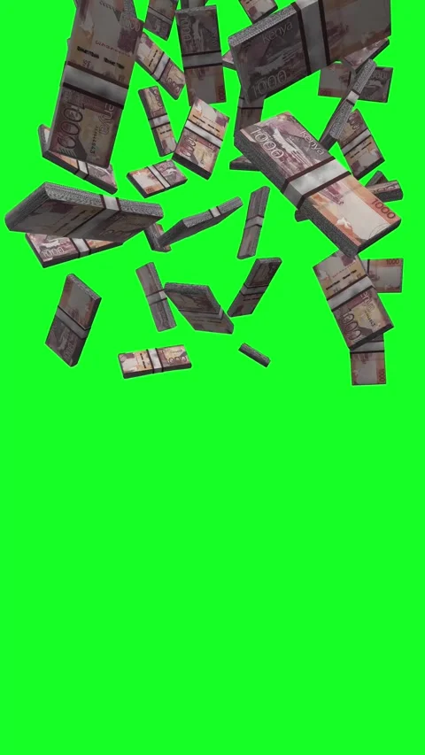 Vertical Kenya Shilling Money Falling Animation on Green Screen Stock Footage 284089155