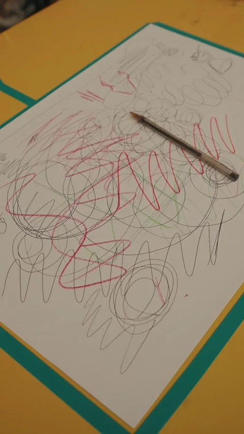 Vertical kids drawing with colorful scribbles on paper Stock Footage 322557133