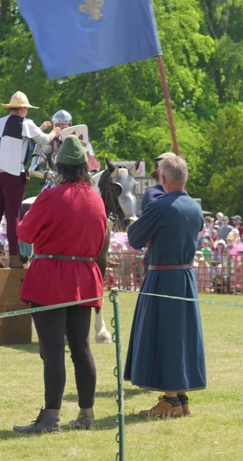 Vertical knights parade with squires and medieval banners Stock Footage 340040746