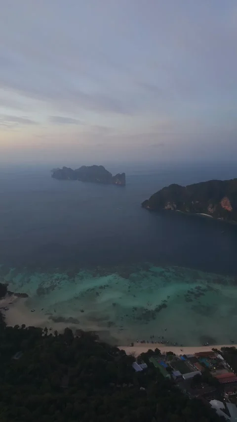 Vertical, Koh Phi Phi Island, Andaman Coastal Waters, Picturesque Sunset Stock Footage 334088398
