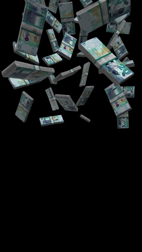 Vertical Kuwait 20 Dinars Banknotes Packs Falling on Black Screen 스톡 동영상 284250814