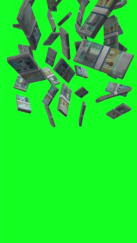 Vertical Kuwait Dinars Falling Animation Stacks Of Money on Green Screen Stock-Footage 302839915