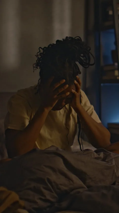 Vertical of Lady with PTSD Having Panic Attack at Night Stock Footage 279962725