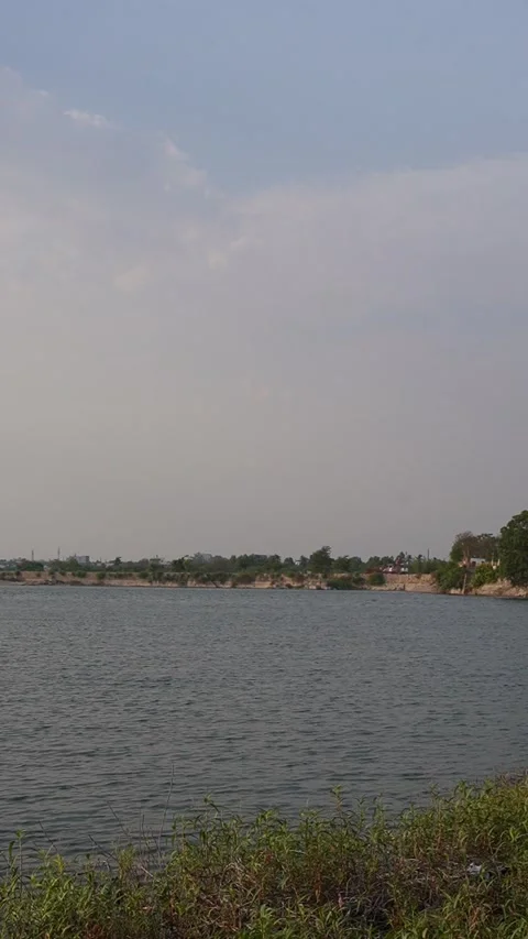 Vertical Lakeside Water Landscape Stock Footage 335801988