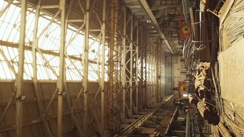 Vertical large metal structure factory with plant of reinforced structures Stock Footage 246958187