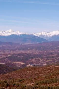 Vertical layered landscape from distant point. Tranquil mountain perspective Stock Photos