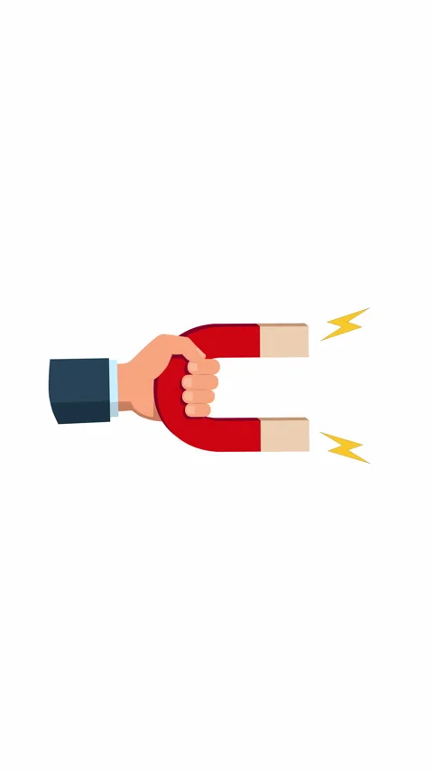 Vertical Lead Magnet Concept with Hand Holding Magnet Flat Illustration Stock-Footage 341384685