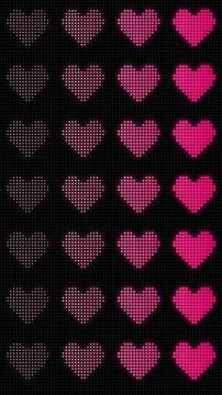 Vertical LED Dot Pink Glowing Hearts on Black Stock Illustration