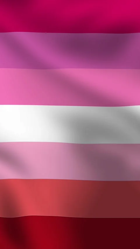 A vertical lesbian flag featuring shades of pink, purple, and white Stock Footage 308665343
