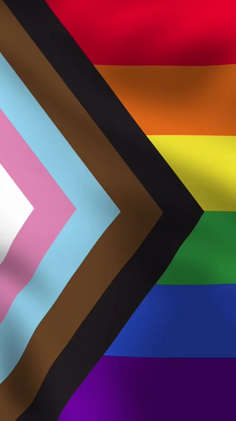 Vertical LGBTQ+ progress flag featuring traditional rainbow colors Stock Footage 308665334