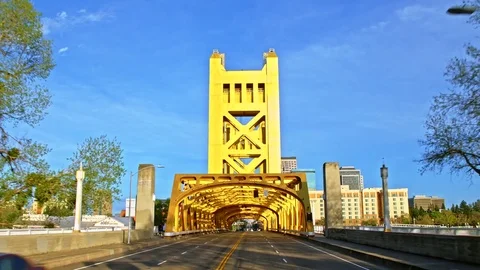 Vertical lift Tower Bridge across the Sacramento River Stock Footage 76815751