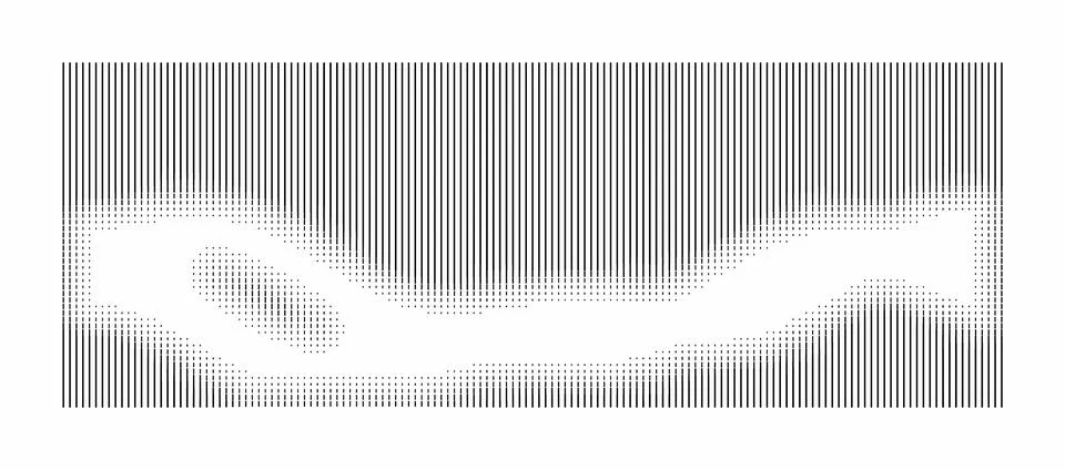 Vertical line halftone pattern forming a horizontal human hand shape. Monoc.. Stockillustratie