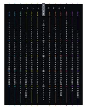 Vertical Linear Poster Calendar 2021 Design Dark Version Illustrazione stock