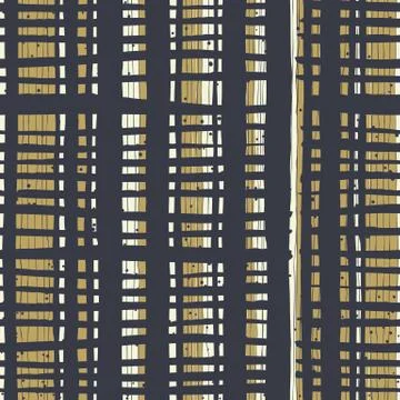 Vertical lines and dots on bold golden stripes. Hand-drawn seamless vector pa Stock-Illustration