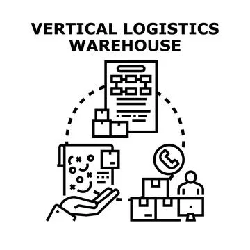 Vertical logistics warehouse concept encompassing planning, inventory flow, a Stock Illustration