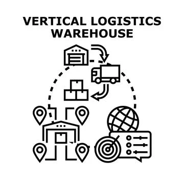 Vertical logistics warehouse managing global supply chain distribution Stockillustratie