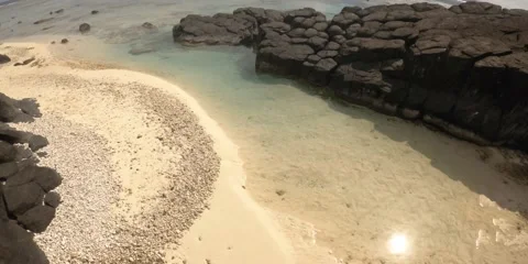 Vertical look down view of beach side coastline with large and small Basalt blac Stock Footage 235311905