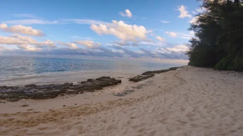 Vertical look up view from sandy beach look out to ocean sea salt water horizon  Stock Footage 258441973