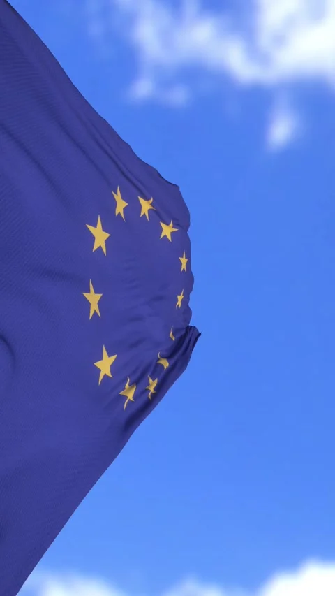 Vertical Loop Animation of European Union Flag Waving in Clear Blue Sky Video stock 306895784