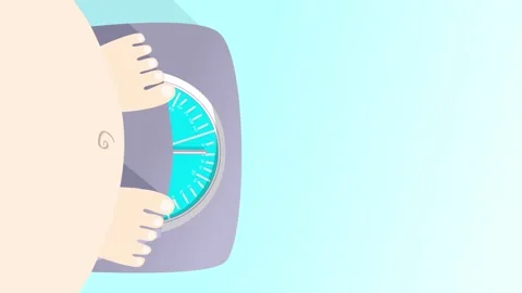 Vertical loop animation of overweight on endlessly spinning scales with copy 動画素材 140034510