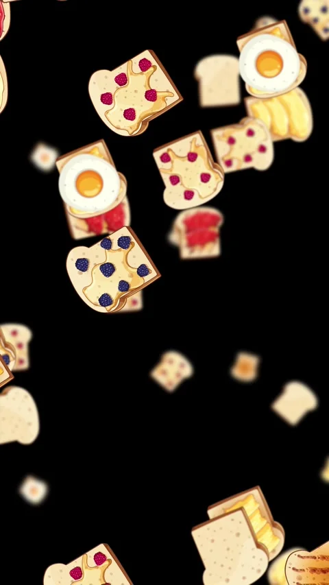 Vertical Loop of Cartoon Breakfast Bread Raining Down Video stock 326020963