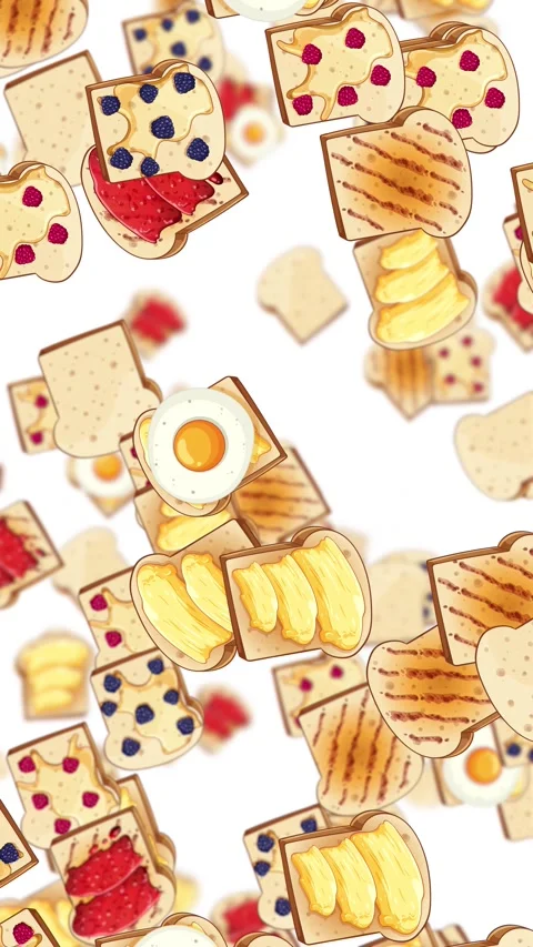 Vertical Loop of Cartoon Breakfast Pastries Raining Downward Video stock 324839120