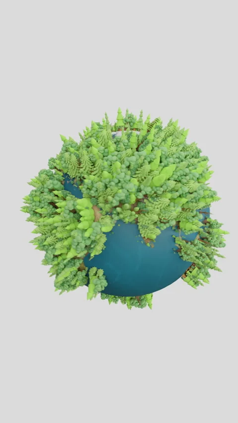 Vertical loopable rotation of abstract earth with low poly trees on blue bg Stock Footage 244788757