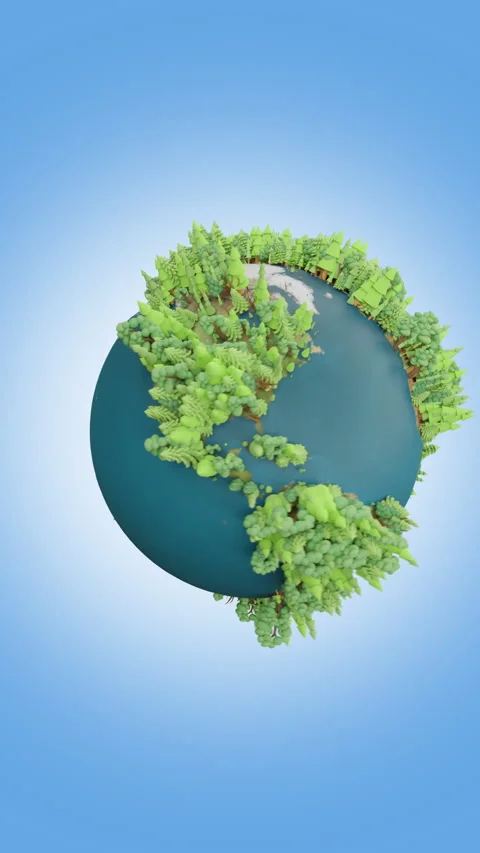 Vertical loopable rotation of abstract earth with low poly trees on blue bg Stock Footage 244788771