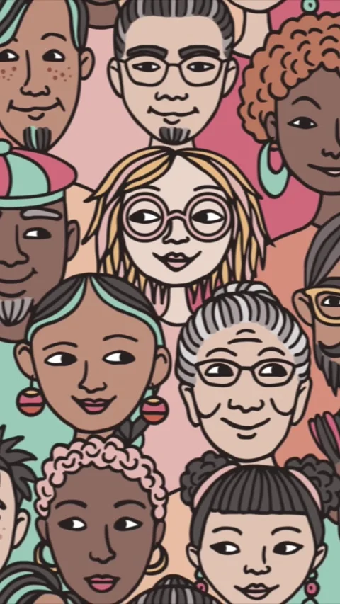 Vertical Looping Animation of Diverse Crowd – Hand-Drawn People Background Stock-Footage 312265240