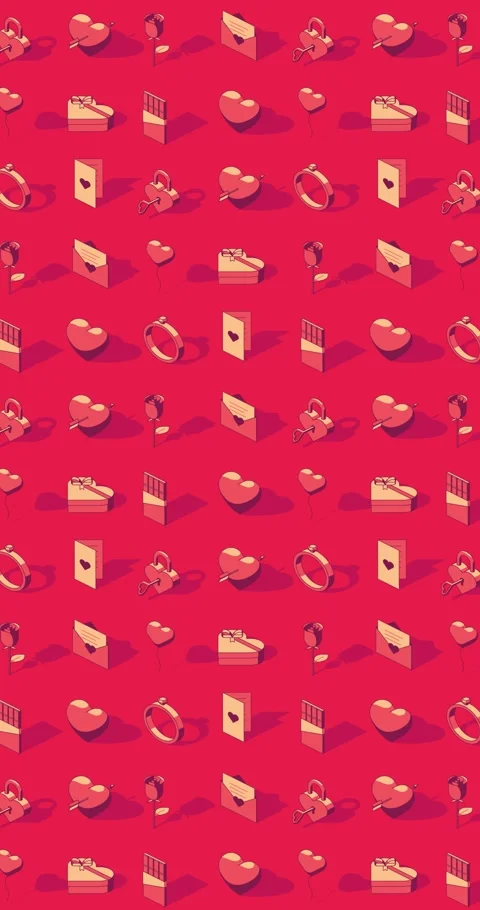 Vertical looping motion background of red Valentines day themed isometric icons Stock Footage 326837487