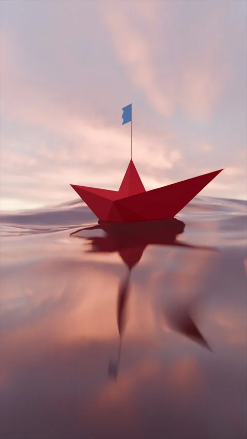 Vertical looping red paper boat in stormy water of sea or ocean Stock Footage 264047283