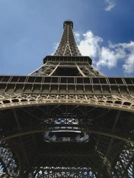 Vertical low angle shot of Eiffel Tower in Paris Stock Photos