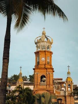 Vertical low angle view of our Lady of Guadalupe church in Puerto Vallarta,.. Stock Photos