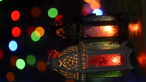 Vertical low light studio set up shot of lighted lantern Stock Footage 107337974