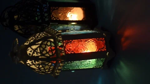 Vertical low light studio set up shot of lighted lantern Stock Footage 107592288
