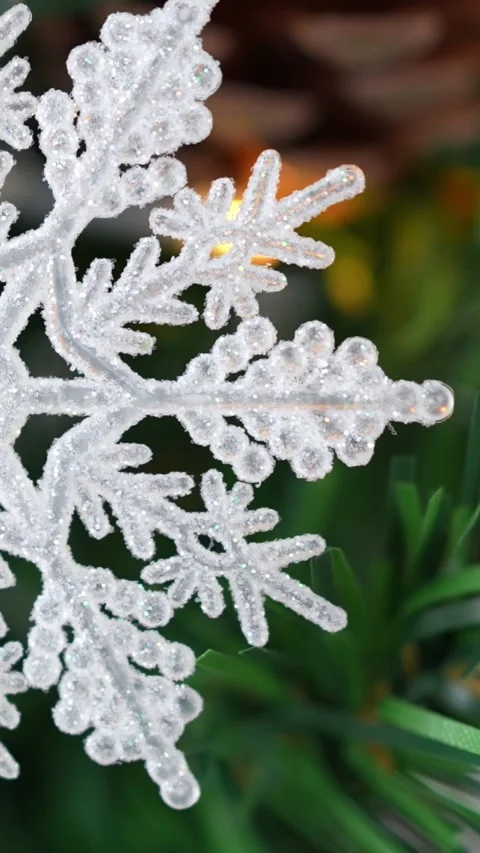 Vertical lush fir tree branches come to life withaddition of Xmas snowflake. Stock Footage 316489168