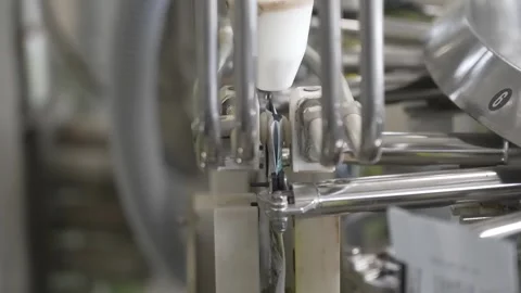Vertical Machine Sealing Green Tea Into Printed Pouches Stock Footage 340009972