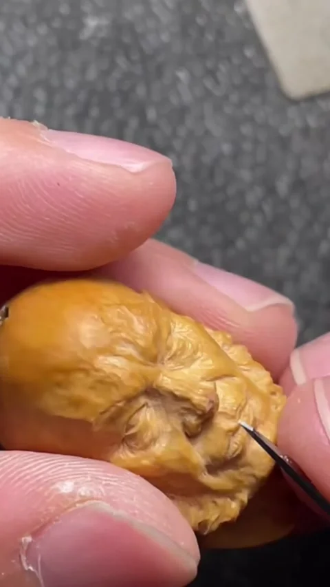 Vertical Macro Close Up Carving Eye Detail on Fruit Pit Sculpture Video stock 327101641