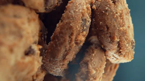 A vertical macro close up detailed shot of a plate full of crispy Video stock 245470135