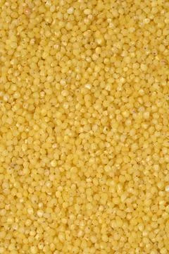 Vertical macro close up view of yellow hulled millet grains texture Stock Photos
