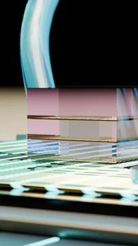 Vertical Macro View of Gold Bevels and Micro Circuits, Vertical Photo Stock Photos