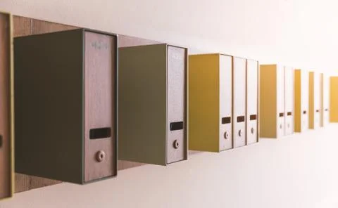 Vertical mailboxes on wall Stock Photos