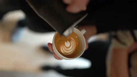 Vertical : Making Of Cafe Latte Art, Heart Shape Stock Footage 196195433