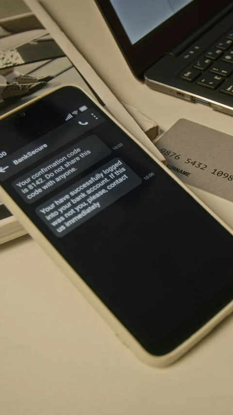 Vertical of Man Checking Bank Security Confirmation Code on Smartphone Vídeo Stock 344872073