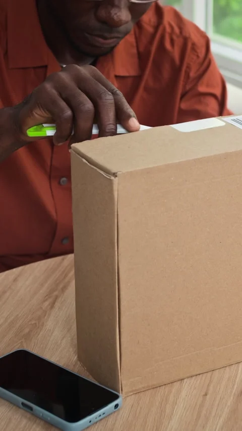 Vertical of Man Checking Loafers in Parcel Stock Footage 281915120