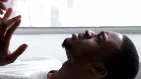 Vertical man skincare acne problem touching face 스톡 동영상 312053950