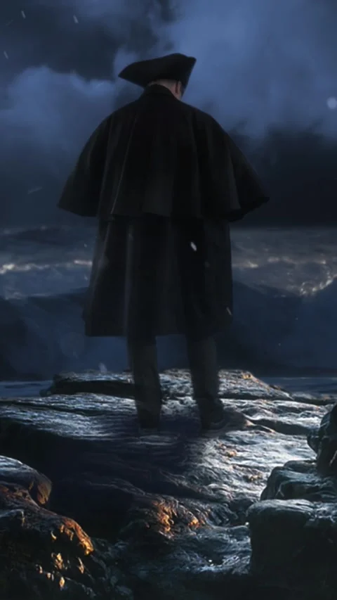 Vertical Man in Tri Corner Hat Looking Out to Sea 4K Stock Footage 276284960