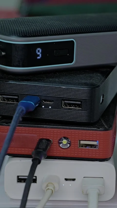 Vertical: Many power banks charging at the same time. Stock Footage 346502652