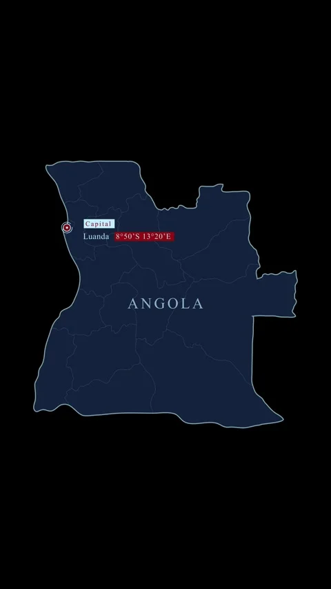 Vertical map animation of Angola highlighting capital Luanda Vídeo Stock 331351135