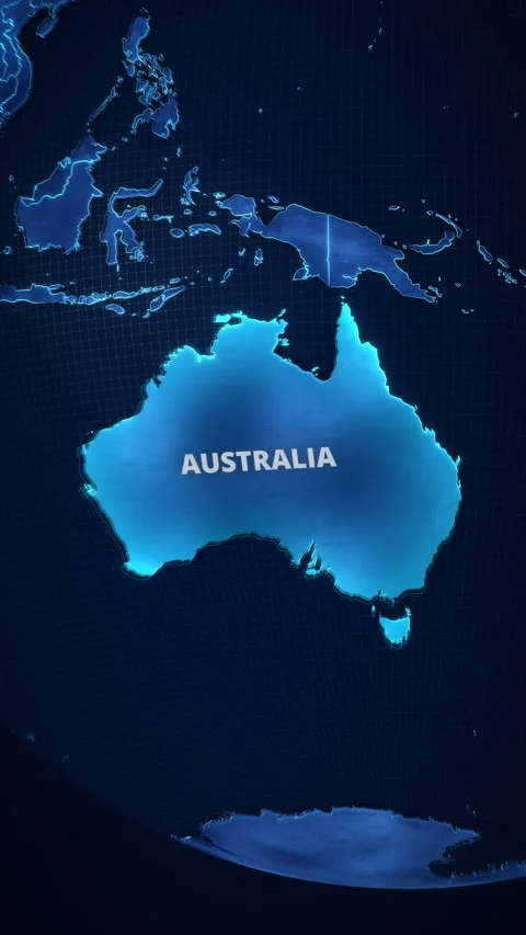 Vertical map animation of Australia, Oceania with cyan highlight and typography. Stock Footage 340129408